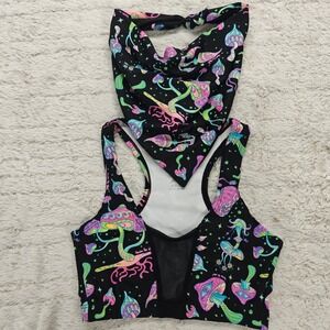 Freedom Rave Wear Set Crop Top Womens S Bandana Psychedelic Mushroom Festival